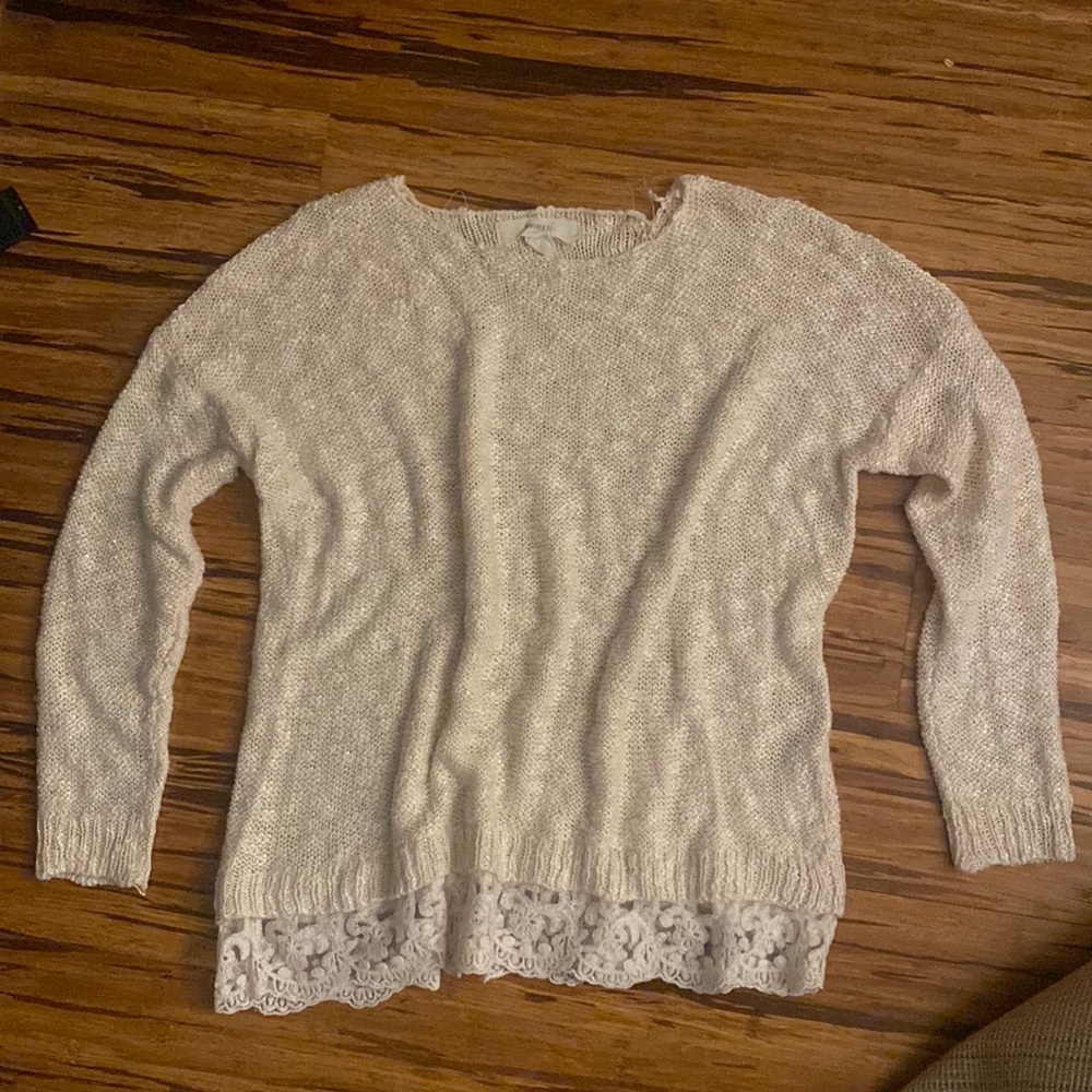 Forever 21 Lace Knit Sweater, Baby Pink, size M